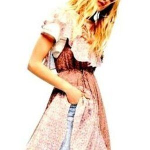 Free People shoulder floral ruffle hi lo dress xs